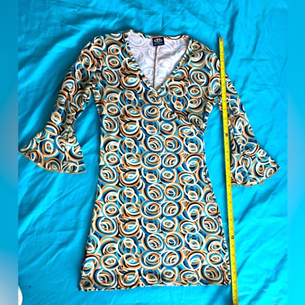 90’s Rue21 sexy plunging vneck teal/tan/black/cream wrap like super short dress